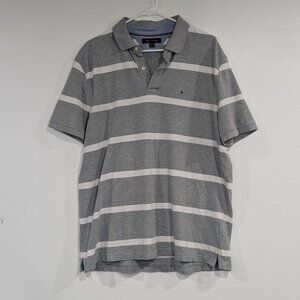 Tommy Hilfiger Striped Polo Tee Grey White Size XL